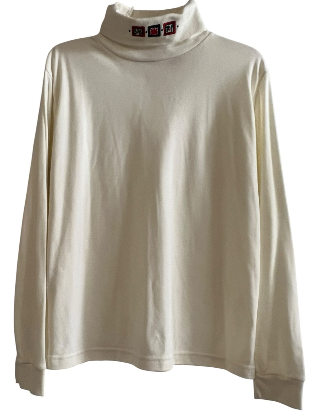 Vintage Christmas Cream Turtleneck with Red and Green Square Embroidery